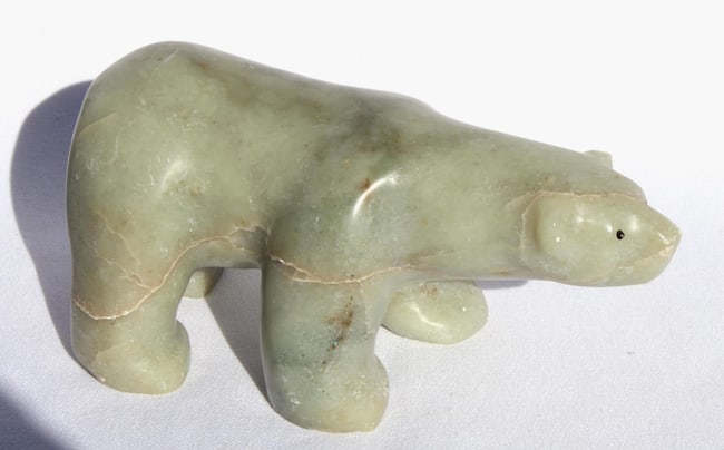 An Inuit carved folk art stone white polar bear from Alaska. - 2