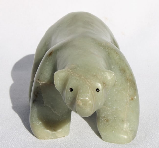An Inuit carved folk art stone white polar bear from Alaska. - 3