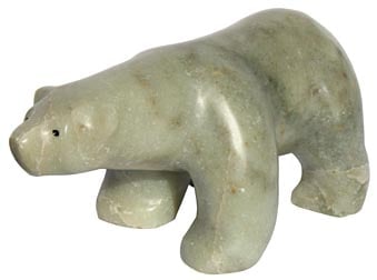 An Inuit carved folk art stone white polar bear from Alaska. - 4