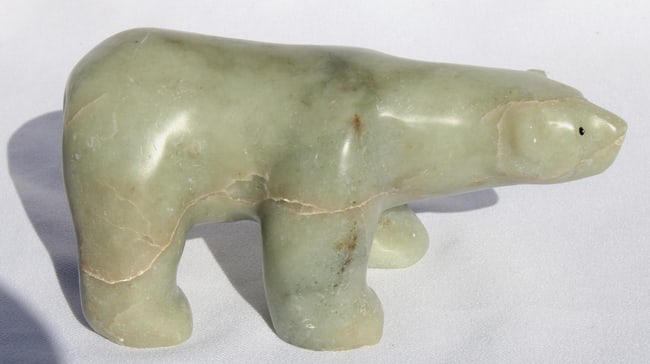 An Inuit carved folk art stone white polar bear from Alaska. - 5