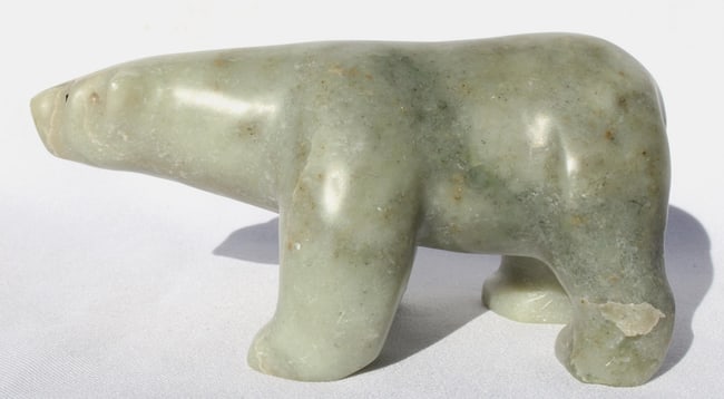 An Inuit carved folk art stone white polar bear from Alaska. - 6