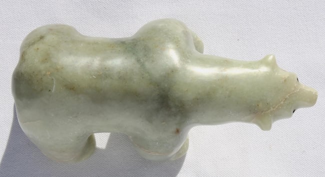 An Inuit carved folk art stone white polar bear from Alaska. - 7