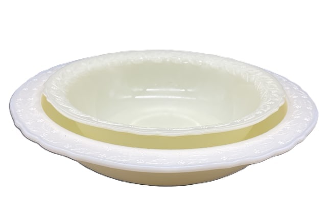 Pair of MCKEE CUSTARD Uranium Glass LAUREL LEAF BOWLS - 2