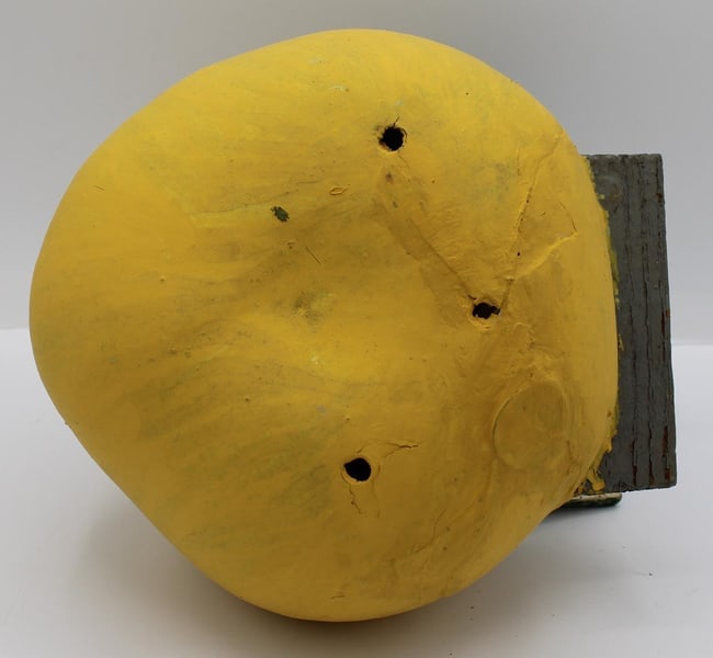 Unusual painted birdhouse built of wood set into a gourd. - 7