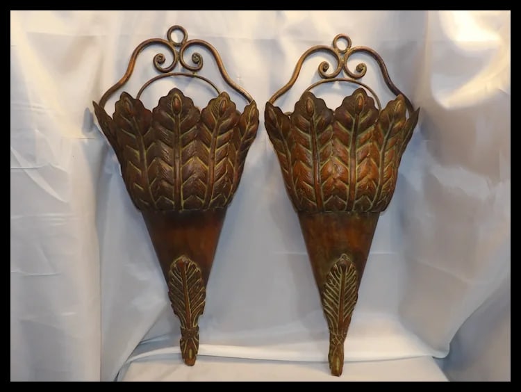 Matched Pair of Metal Wall Pockets for Floral Display - 2