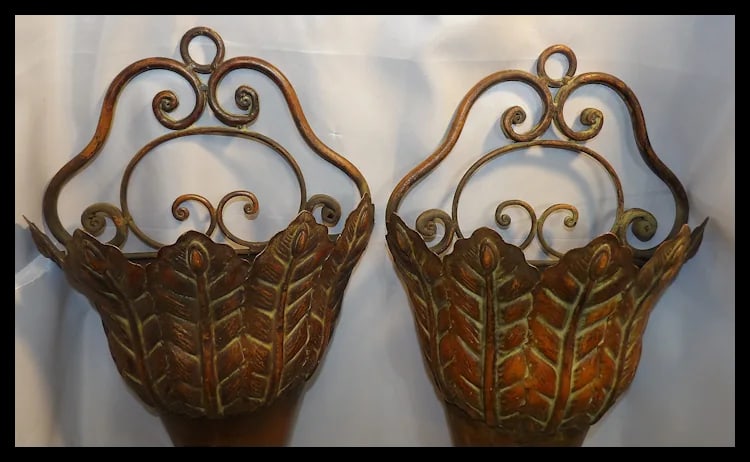 Matched Pair of Metal Wall Pockets for Floral Display - 3