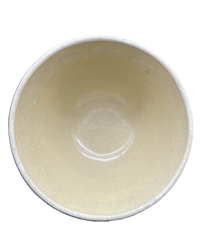 Antique Stoneware Yellowware Blue & White Bands Mixing Bowl Banded Yellow Ware - 4