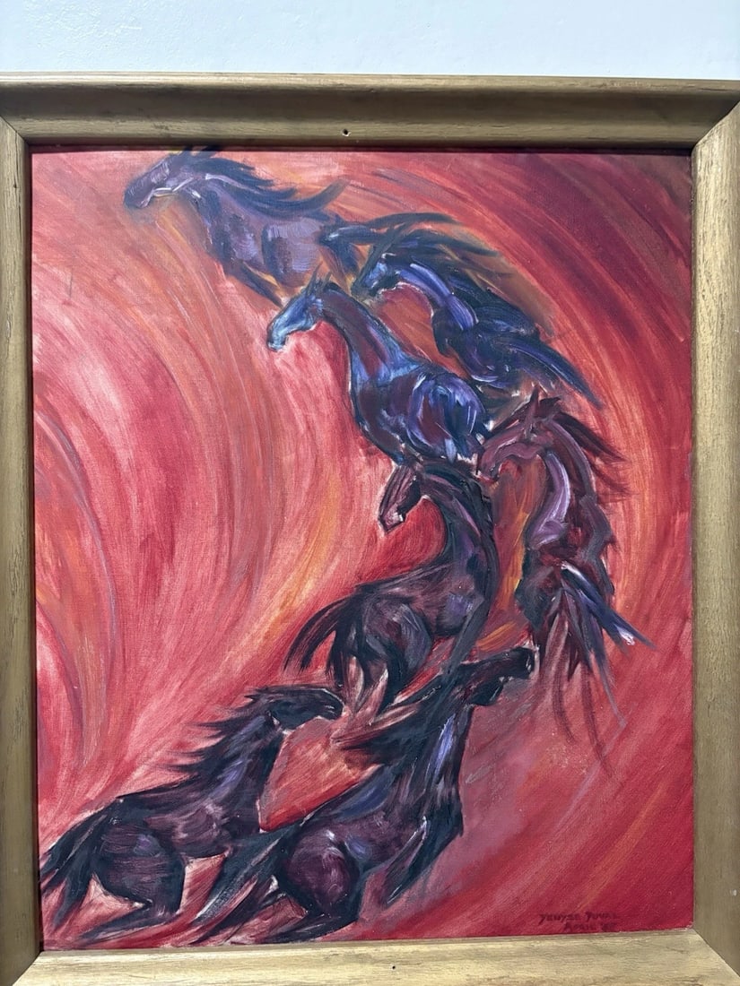 Yenyse Duval 1948 Oil On Board Horses Painting - 2