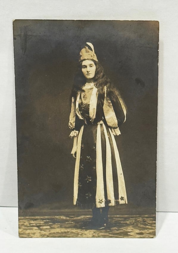 RPPC Real Photo Postcard Women Dressed as Lady Liberty Flag Dress Hat Patriotic - 3