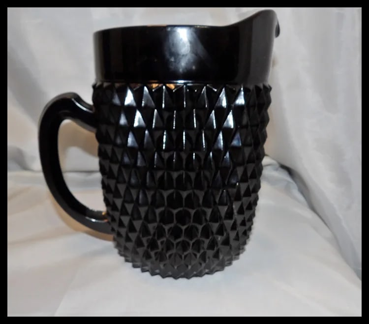 Indiana Glass Tiara Black Diamond Point Tumblers and Cameo Pitcher - 6