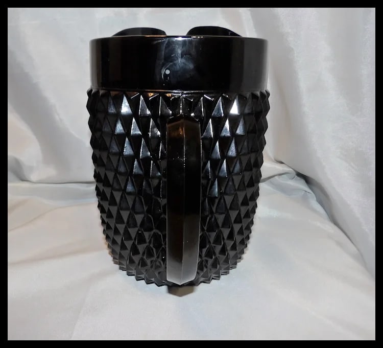 Indiana Glass Tiara Black Diamond Point Tumblers and Cameo Pitcher - 7