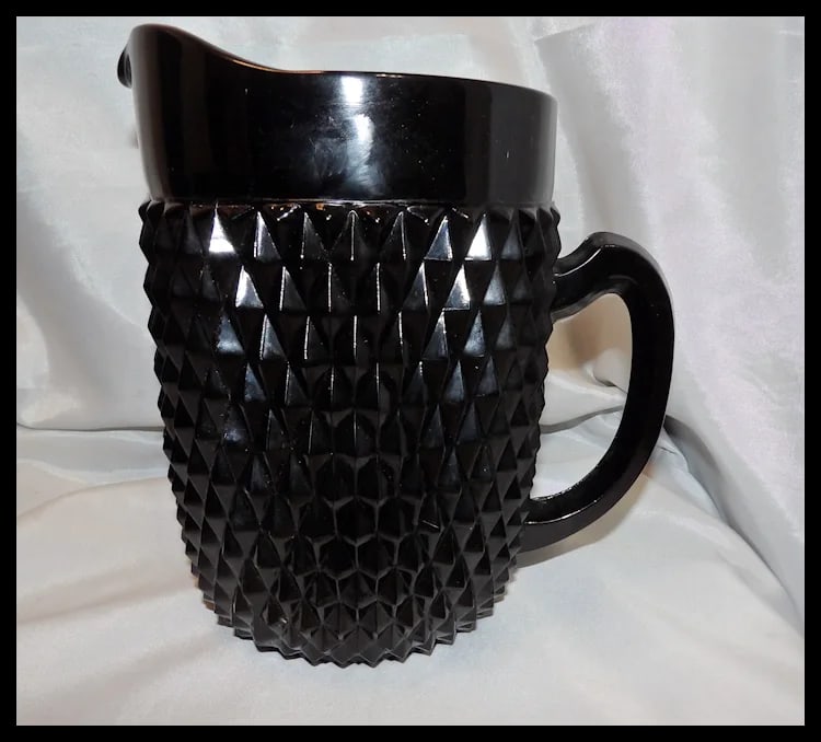 Indiana Glass Tiara Black Diamond Point Tumblers and Cameo Pitcher - 8