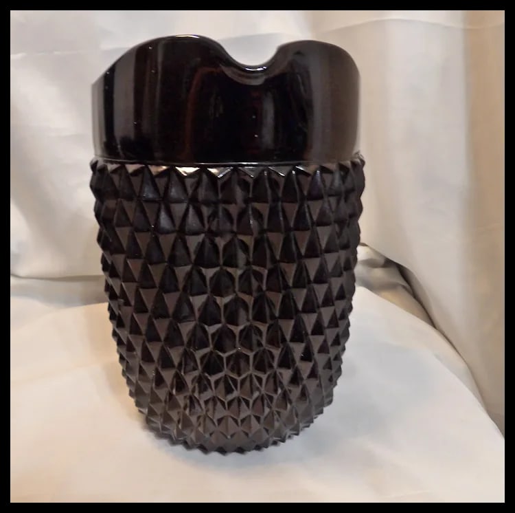 Indiana Glass Tiara Black Diamond Point Tumblers and Cameo Pitcher - 9