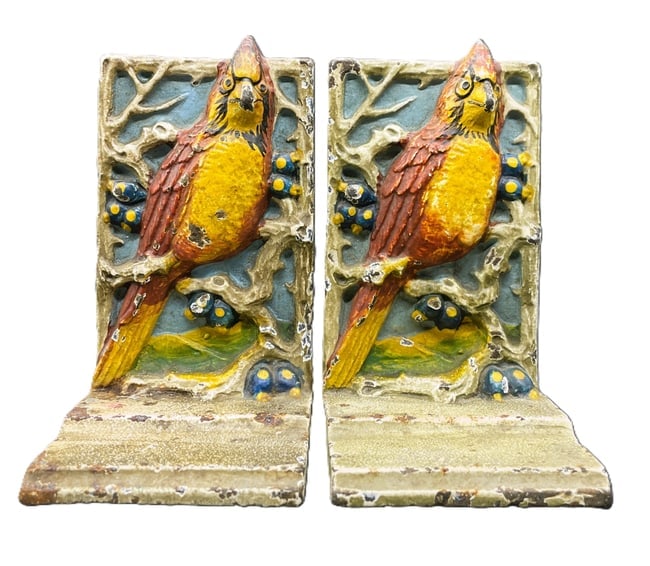 ANTIQUE Hubley CAST IRON Cardinal BIRD BOOKENDS (1 of 7)