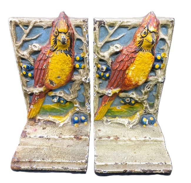 ANTIQUE Hubley CAST IRON Cardinal BIRD BOOKENDS - 2
