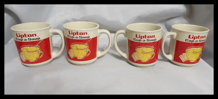 Set of 4 Vintage Lipton Cup a Soup Coffee Mugs In Original -Korea - 4