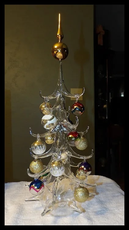 Vintage Soffieria Parise Vetro Hand Blown 20" Art Glass Christmas Tree includes Art Glass Ornaments - 2