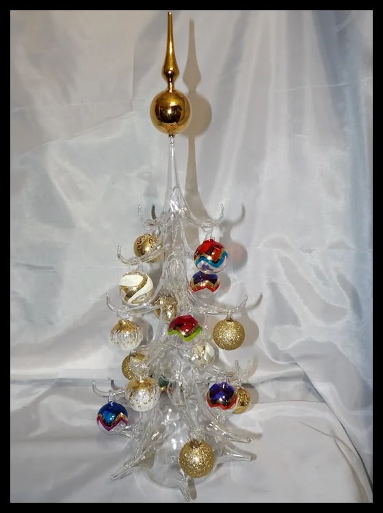 Vintage Soffieria Parise Vetro Hand Blown 20" Art Glass Christmas Tree includes Art Glass Ornaments - 3
