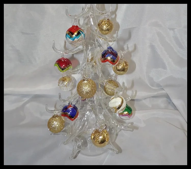 Vintage Soffieria Parise Vetro Hand Blown 20" Art Glass Christmas Tree includes Art Glass Ornaments - 5