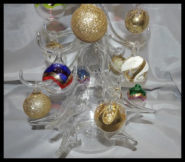 Vintage Soffieria Parise Vetro Hand Blown 20" Art Glass Christmas Tree includes Art Glass Ornaments - 6