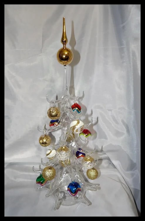 Vintage Soffieria Parise Vetro Hand Blown 20" Art Glass Christmas Tree includes Art Glass Ornaments - 7