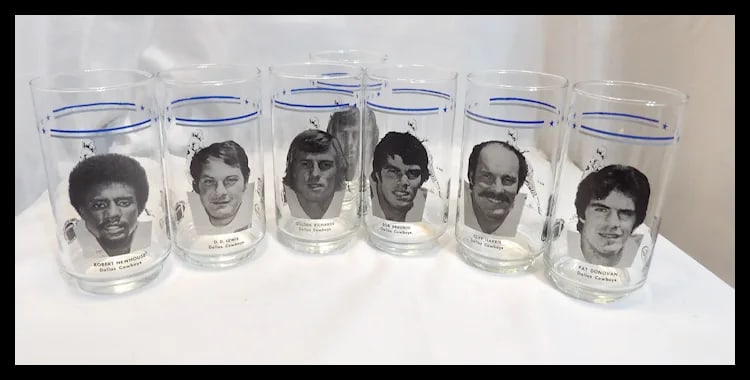Vintage Dallas Cowboys Burger King Dr Pepper 1978 Super Bowl Players Collectible Libbey Glasses - 2