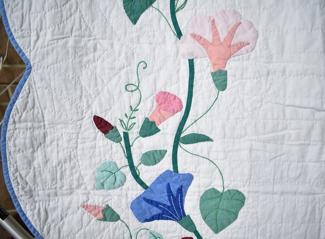 Unusual 1930's Morning Glory Applique Quilt - 4
