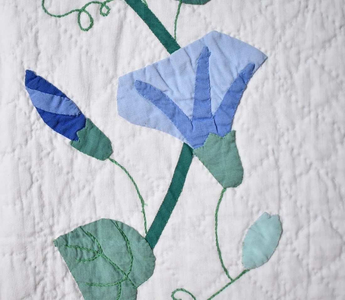 Unusual 1930's Morning Glory Applique Quilt - 6