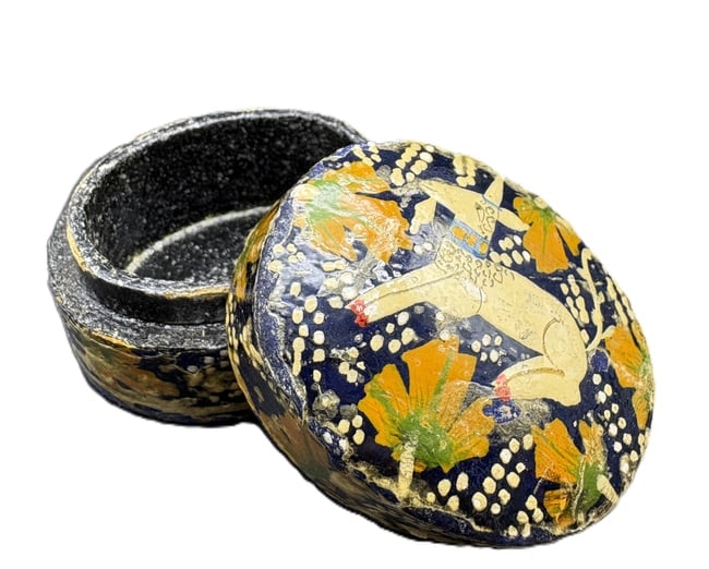 Vintage Kasmir of India Handpainted Paper MacheTrinket Egg Box Unicorn - 2