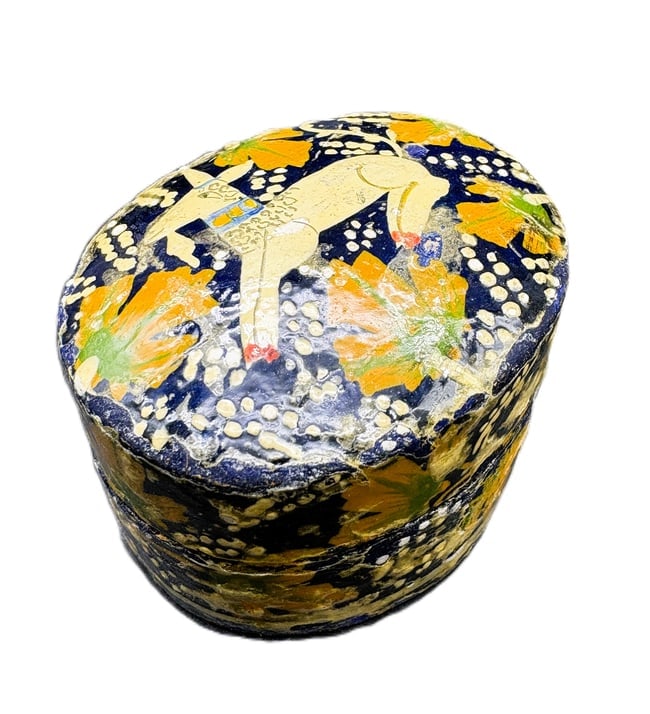 Vintage Kasmir of India Handpainted Paper MacheTrinket Egg Box Unicorn - 3