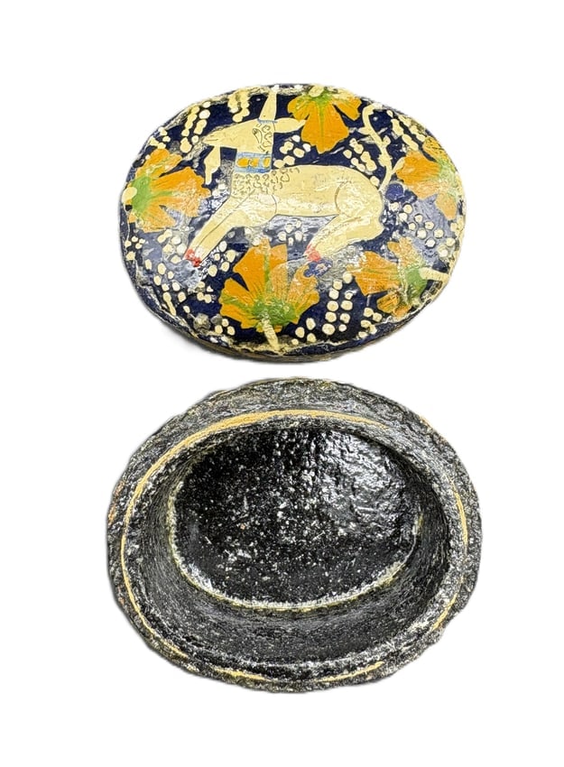 Vintage Kasmir of India Handpainted Paper MacheTrinket Egg Box Unicorn - 5