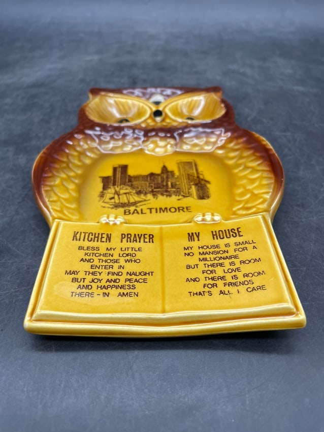 Vintage BALTIMORE MD Spoon Rest Owl Kitchen Prayer My House Wall Hanging Decor MCM Japan - 6