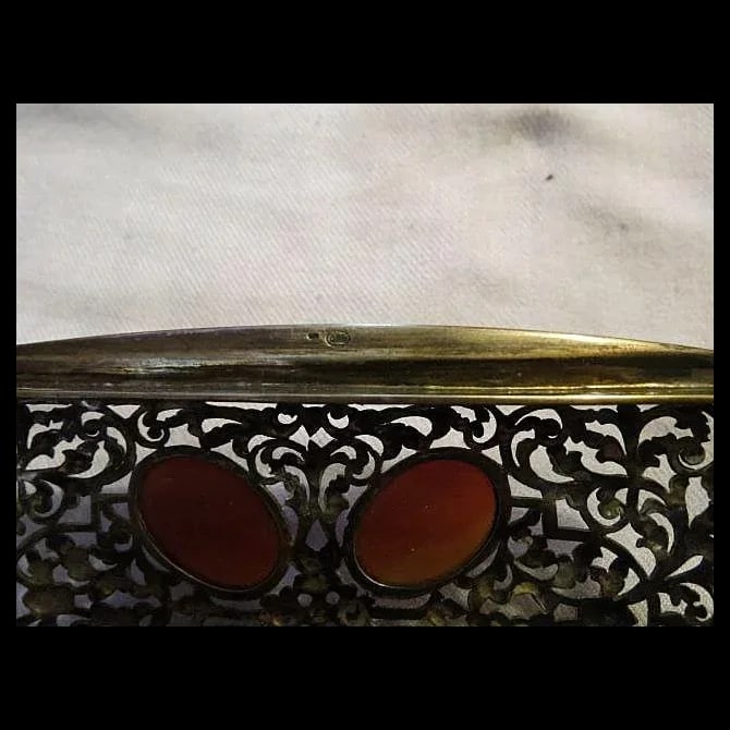 Antique 800 Silver Casket Box w/ Carnelian Gemstones - 6