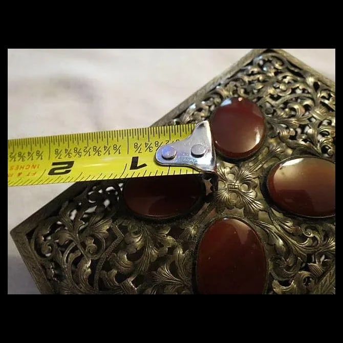 Antique 800 Silver Casket Box w/ Carnelian Gemstones - 9