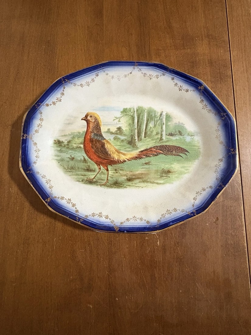 Flow Blue Game Bird Platter: It measures 11 3/8" x 9 1/4" and dates around the late 1800's. It has no chips, cracks or repairs Shipping: Domestic: Flat-rate of $20.00 to anywhere within the contiguous U.S. International: Foreign 