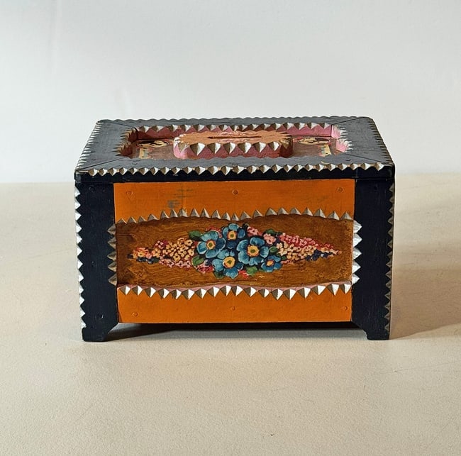Colorful Painted Tramp Art Bank with Slot for Coins - 4