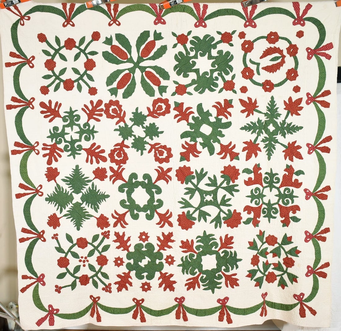 1880's Red & Green Album Applique Quilt (1 of 19)