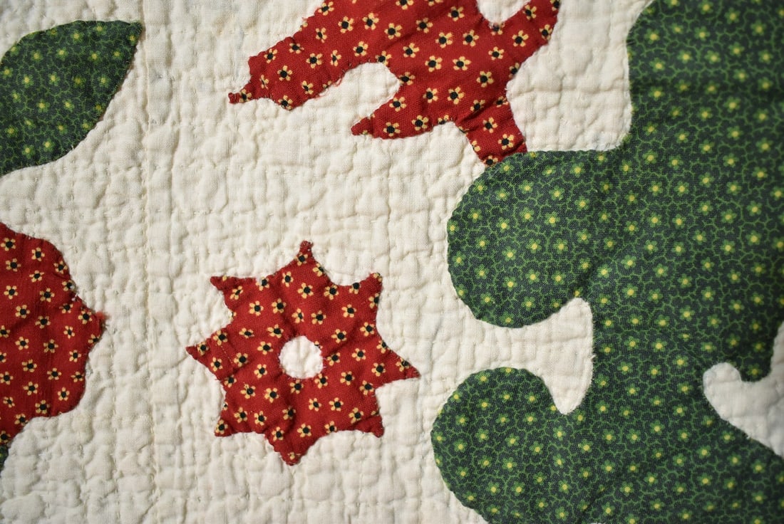 1880's Red & Green Album Applique Quilt - 9