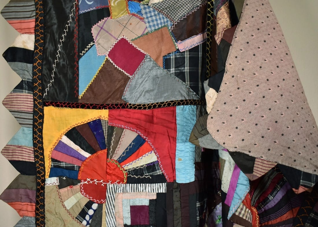 1880's Victorian Silk Crazy Quilt - 11