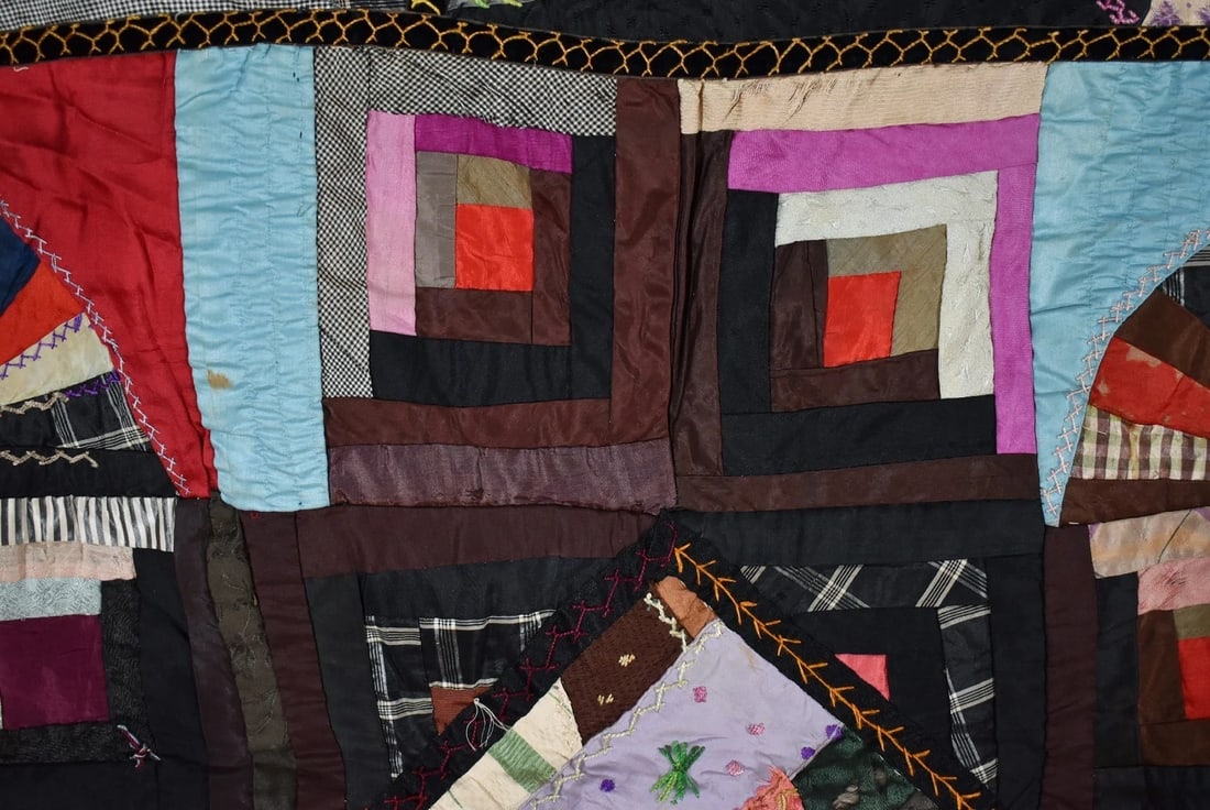 1880's Victorian Silk Crazy Quilt - 8