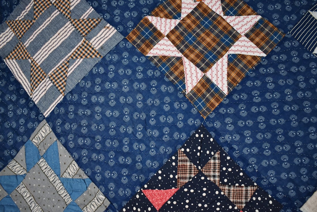 1880's Stars Quilt, Indigo Blue Ground - 10