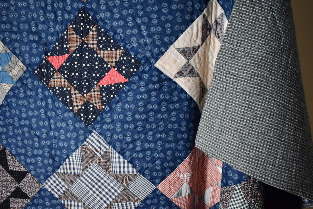 1880's Stars Quilt, Indigo Blue Ground - 11