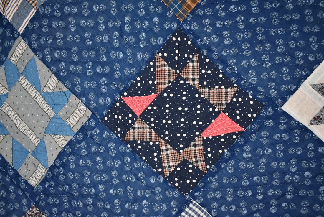 1880's Stars Quilt, Indigo Blue Ground - 3