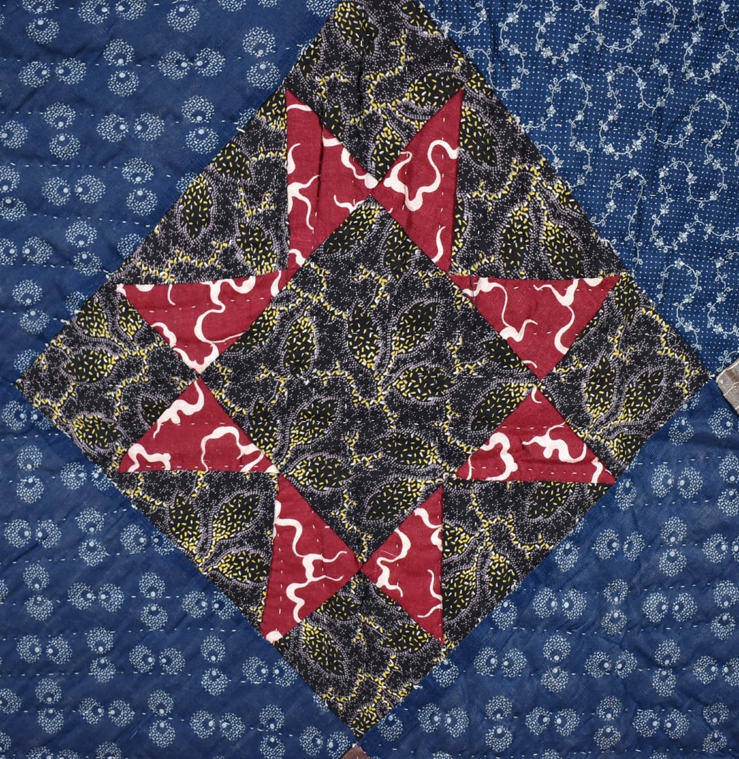 1880's Stars Quilt, Indigo Blue Ground - 6