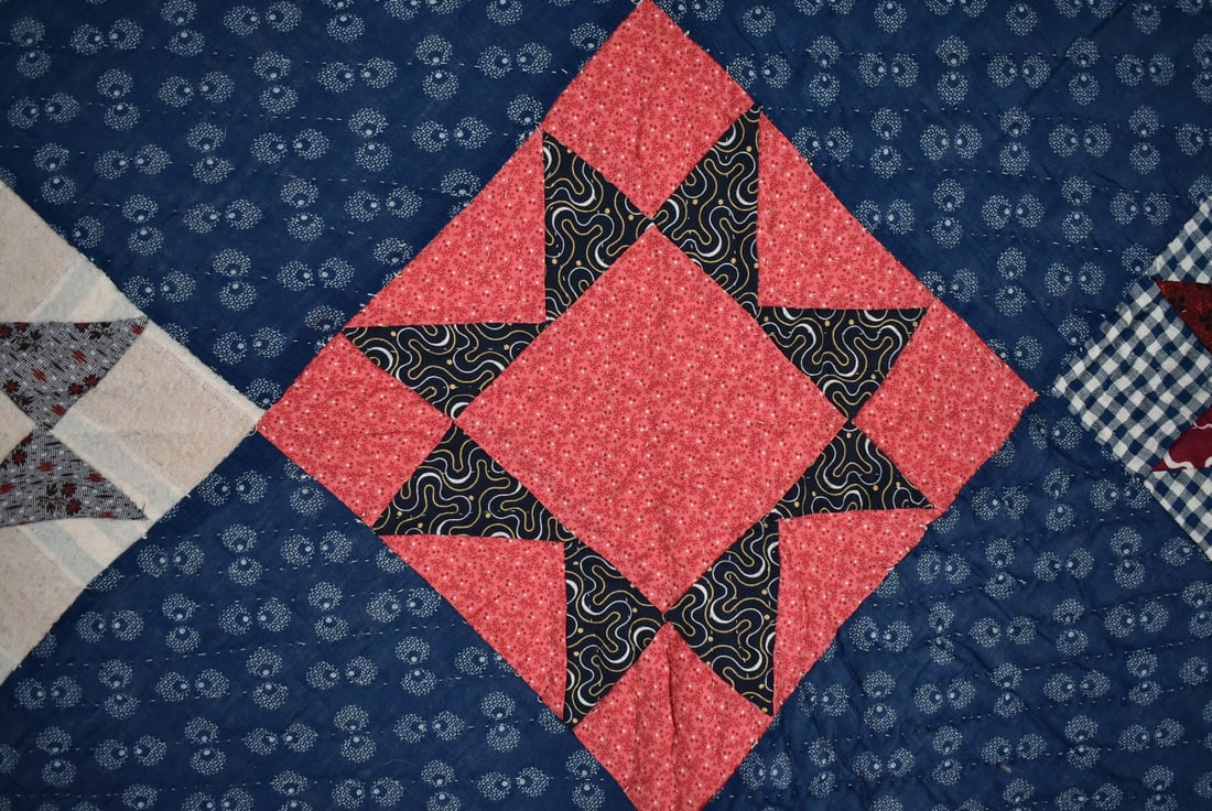 1880's Stars Quilt, Indigo Blue Ground - 9