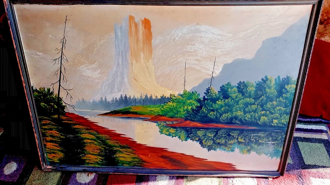 1920 Western Painting Monarch Of Green River Colorado 24 x 36 ": Great looking piece in very good condition. Love the coloring and lighting. Screams western landscape. UNSIGNED. Measures approximately 24 x 36" plus frame. Shipping charges include insurance.