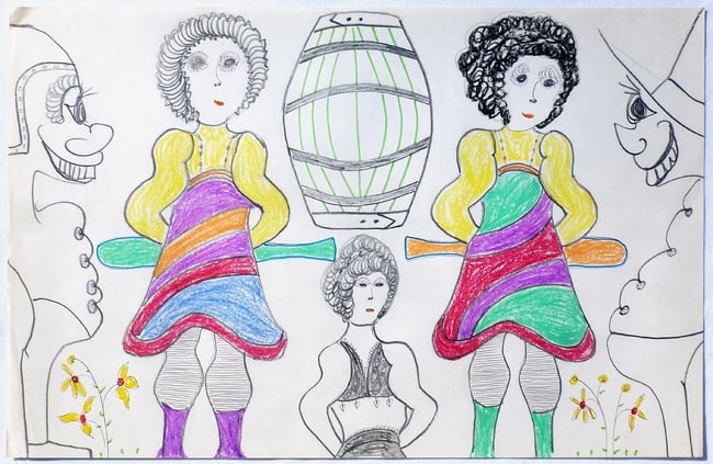A drawing of 3 women and other objects by Lewis Smith (1 of 2)