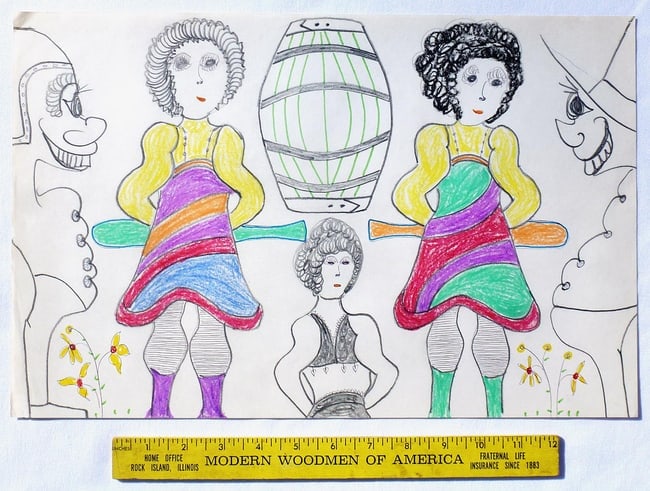 A drawing of 3 women and other objects by Lewis Smith - 2