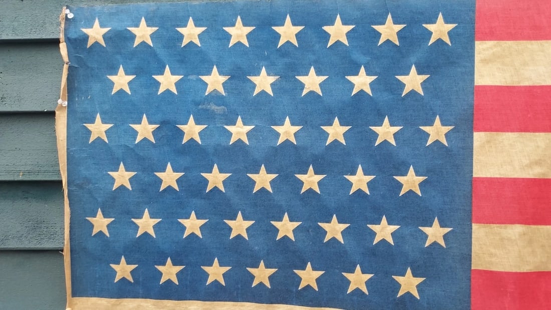 45 Star Parade Flag 34 x 54" rare size Starched Muslin excellent - 3