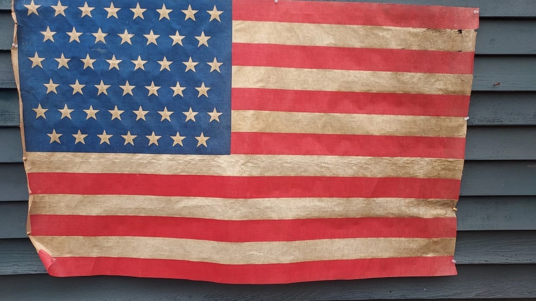 45 Star Parade Flag 34 x 54" rare size Starched Muslin excellent - 4